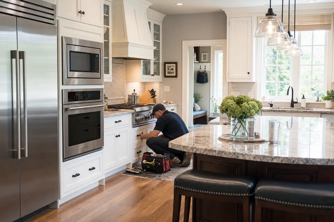 Servicing a professional range in a Roslyn kitchen