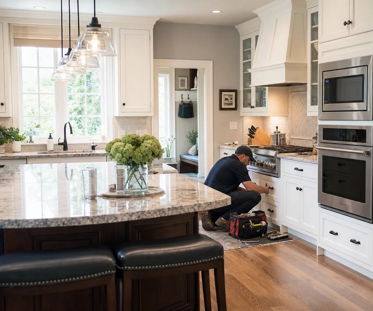 A luxury kitchen with built-in stainless appliances on a same-day visit